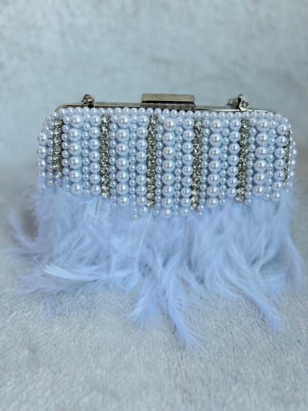 Pearl work Embellished Feather Box Clutch - Image 6