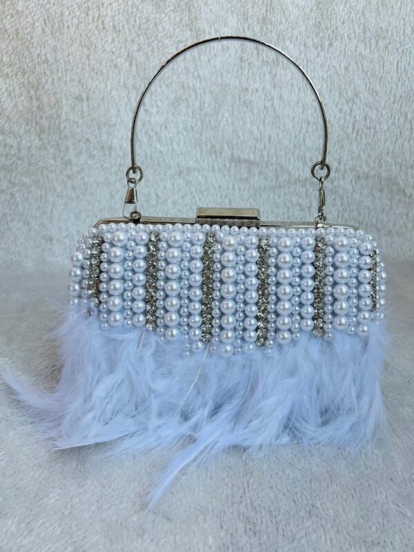 Pearl work Embellished Feather Box Clutch - Image 5