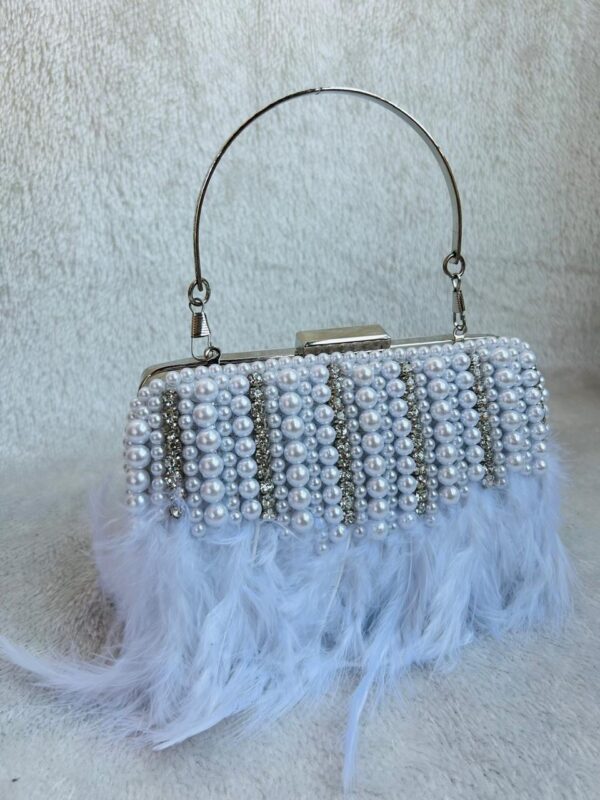 Pearl work Embellished Feather Box Clutch - Image 4