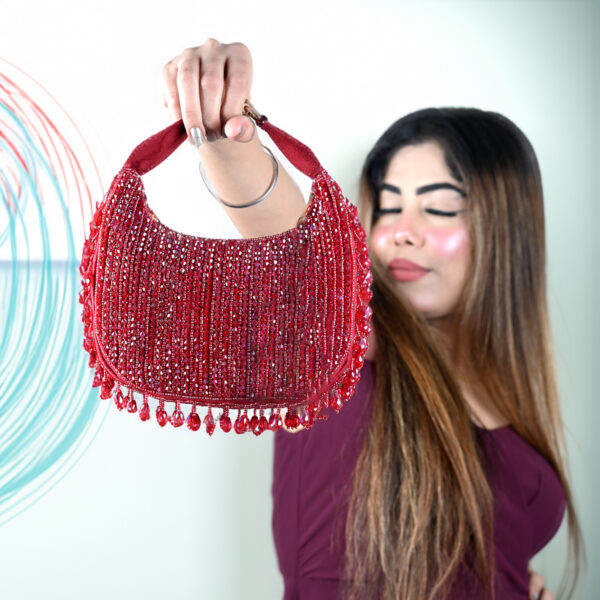 Crystal Embroidery Hand Moon Bag