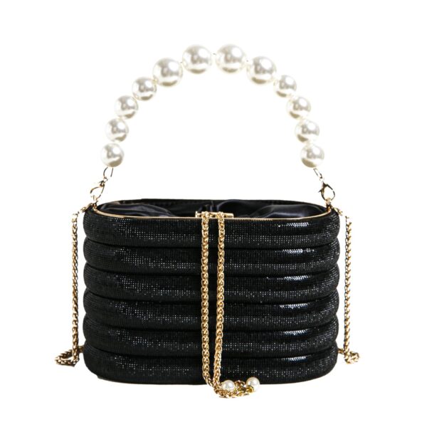 Pearl Top-Handle Crystal Evening Handbag Diamonds Metal Bucket Bag - Image 3