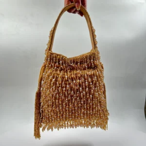 Gold Velvet Handcrafted Crystal Tassel Potli