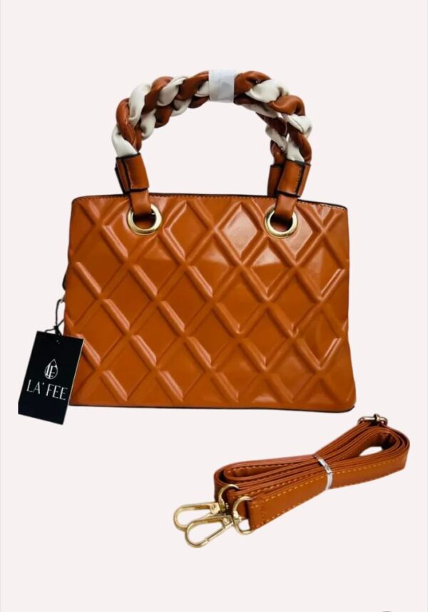 Women Sling Bag Brown Quilted Satchel Bag - Image 4