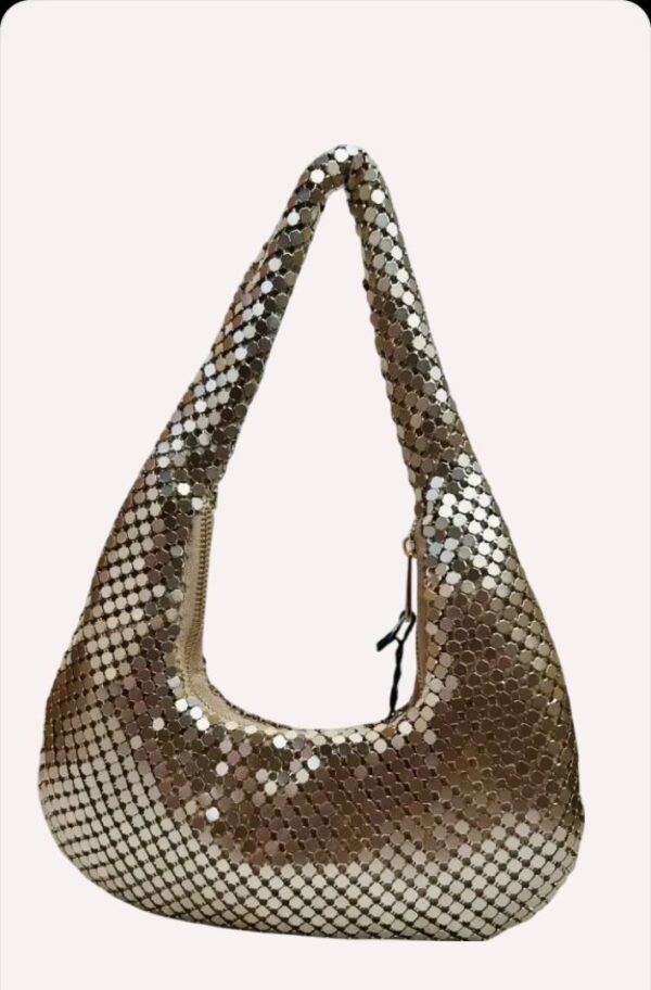 Womens Metallic Evening Bag Cute Hobo Handbag Fashion Shiny Moon-shaped Shoulder Purse - Image 6