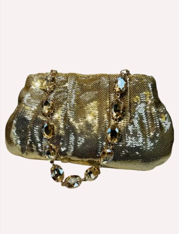 Solid Color Fish Scale Sequins Pleated Clutch Bag Hardware With Rhinestones Shiny Crossbody Purse for Women - Image 3