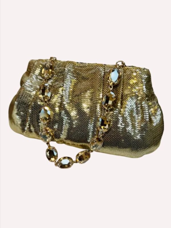 Solid Color Fish Scale Sequins Pleated Clutch Bag Hardware With Rhinestones Shiny Crossbody Purse for Women - Image 4