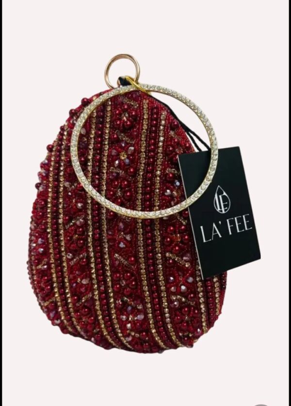 Stylish Heavy Embroidered Badam Shape Designer Clutch - Image 4