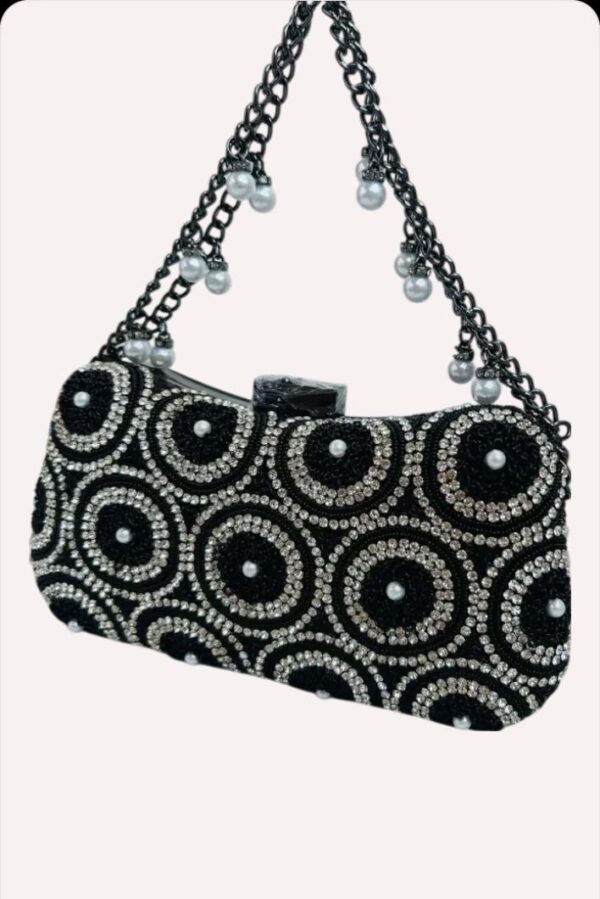 Black And White Rhinestone and Beaded Sling Bag - Image 4