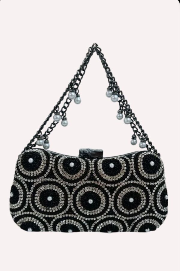 Black And White Rhinestone and Beaded Sling Bag - Image 3