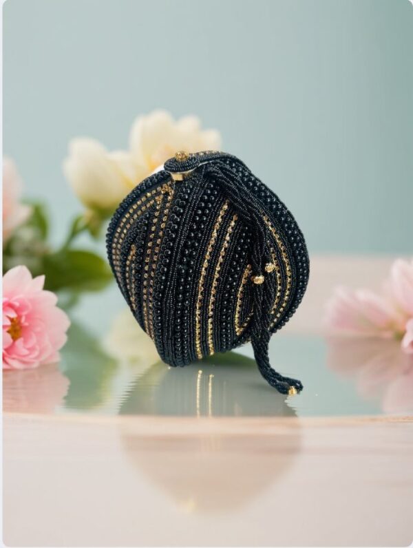 Black Potli Style Bag for Women for Weddings, Festivals, Special Occasions - Image 2