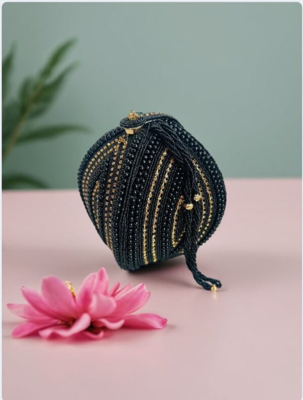 Black Potli Style Bag for Women for Weddings, Festivals, Special Occasions - Image 3