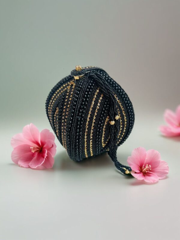 Black Potli Style Bag for Women for Weddings, Festivals, Special Occasions - Image 5