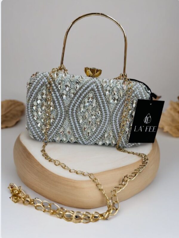 Silver Canvas Ladies Wedding Bridal Hand Bag - Image 3