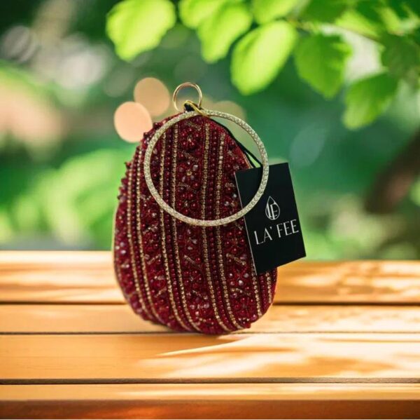 Stylish Heavy Embroidered Badam Shape Designer Clutch - Image 2