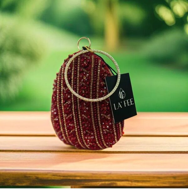 Stylish Heavy Embroidered Badam Shape Designer Clutch - Image 3