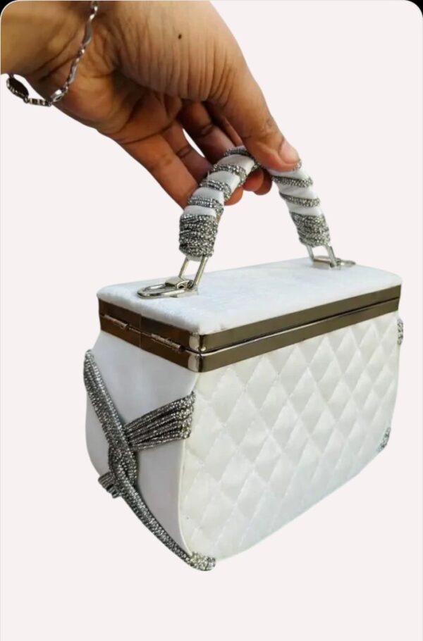 Girls White Hand-held Box Shape Clutch - Image 4