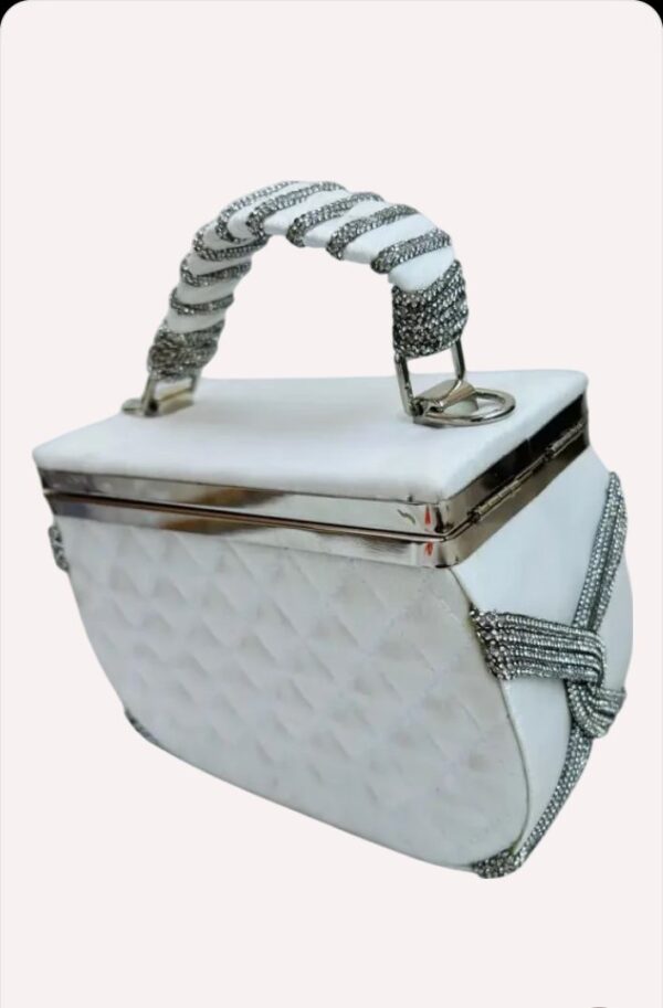 Girls White Hand-held Box Shape Clutch - Image 5