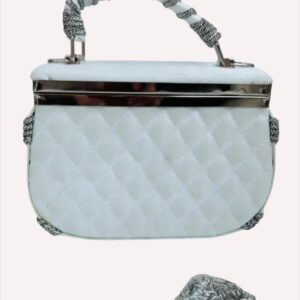 Girls White Hand-held Box Shape Clutch