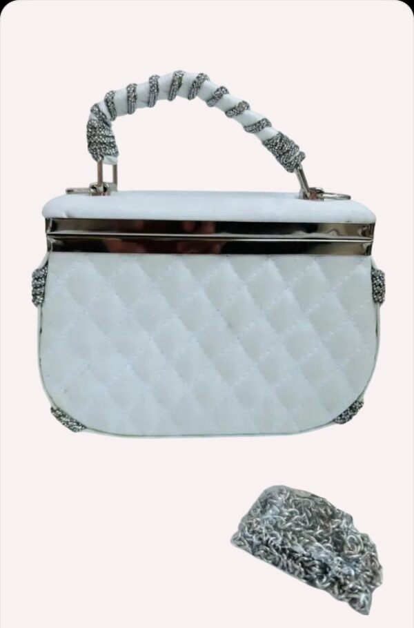 Girls White Hand-held Box Shape Clutch - Image 2