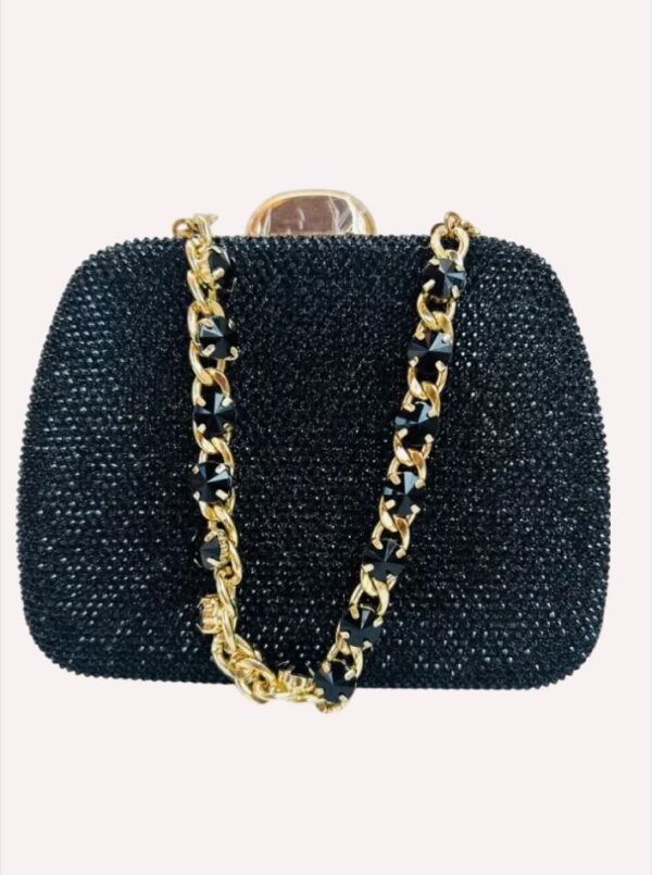 Black Women Designer Clutch Bag With Chain Strap - Image 3