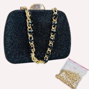 Black Women Designer Clutch Bag With Chain Strap