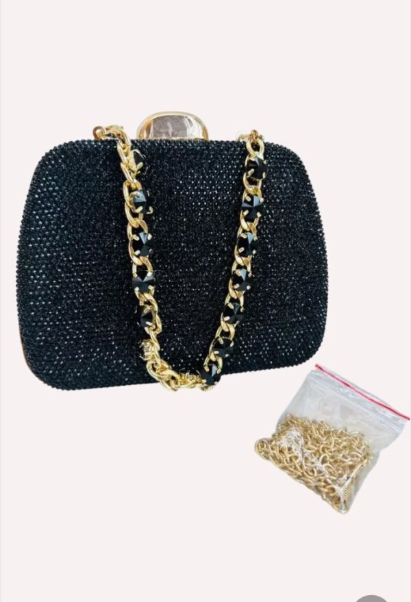 Black Women Designer Clutch Bag With Chain Strap - Image 2