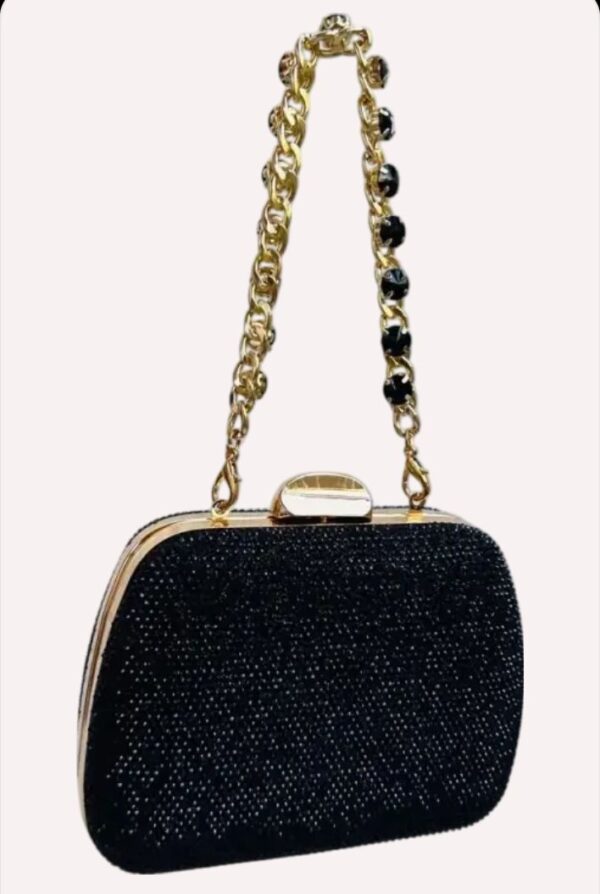 Black Women Designer Clutch Bag With Chain Strap - Image 4