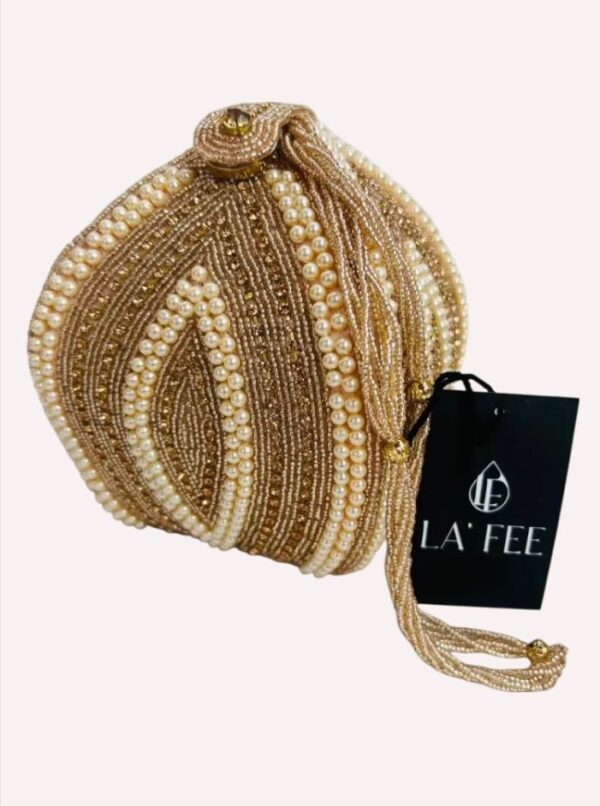 Golden Potli Style Bag for Women for Weddings, Festivals, Special Occasions - Image 4