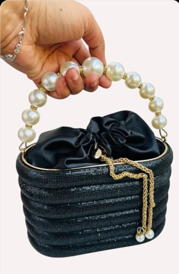 Pearl Top-Handle Crystal Evening Handbag Diamonds Metal Bucket Bag - Image 6