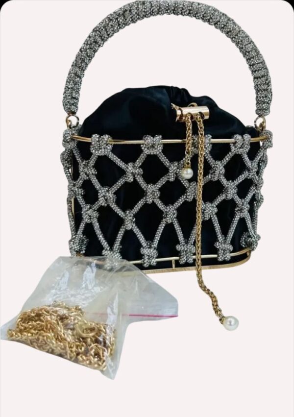 Sparkling Touch Rhinestone Cage Bucket Handbag - Image 4