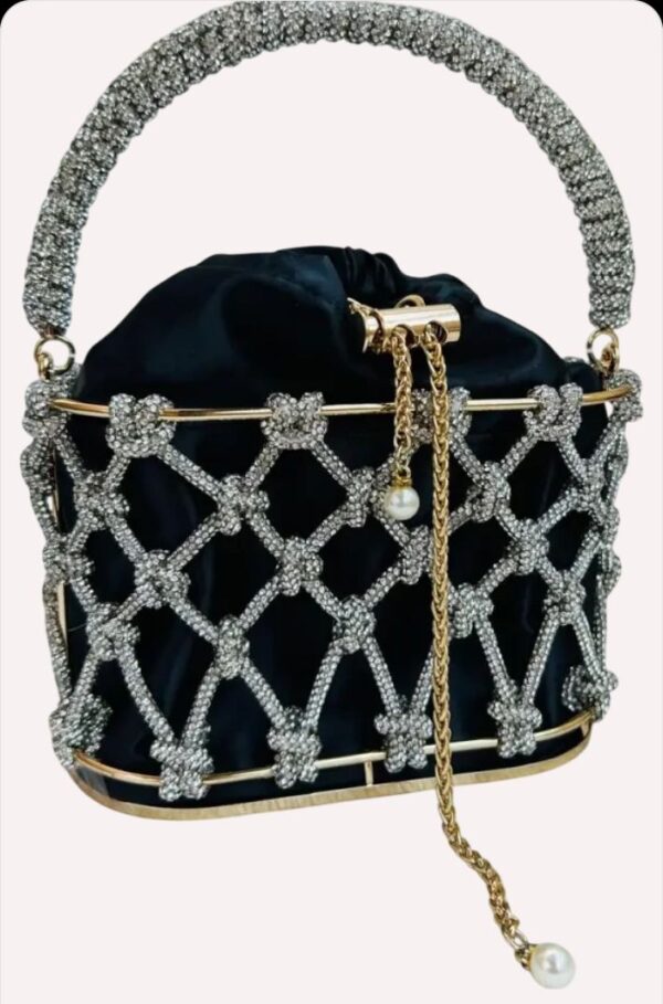 Sparkling Touch Rhinestone Cage Bucket Handbag - Image 3