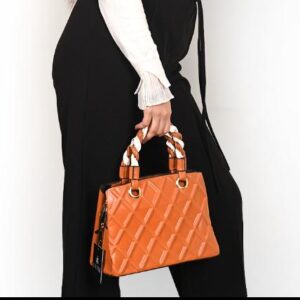 Women Sling Bag Brown Quilted Satchel Bag