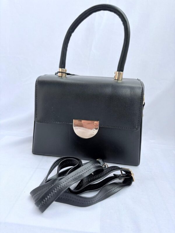 Black PU Leather Handbag with Detachable Strap - Image 8