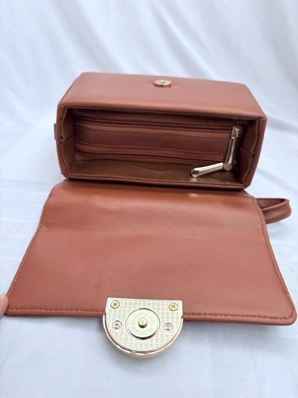 Tan PU Leather Handbag with Detachable Strap - Image 7