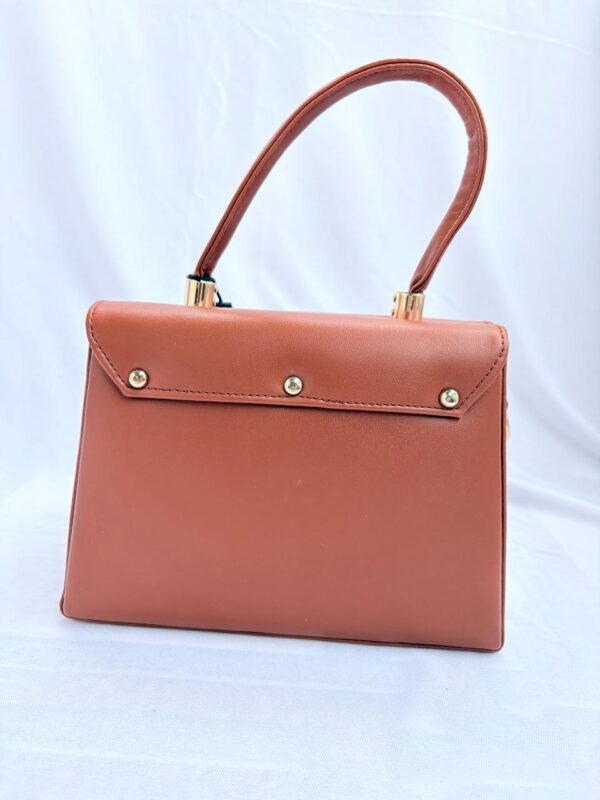 Tan PU Leather Handbag with Detachable Strap - Image 6