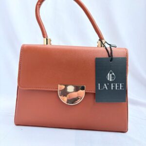 Tan PU Leather Handbag with Detachable Strap