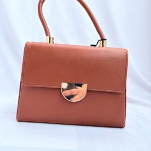 Tan PU Leather Handbag with Detachable Strap