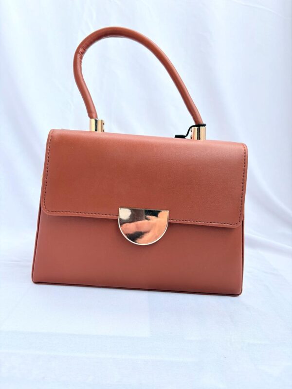 Tan PU Leather Handbag with Detachable Strap