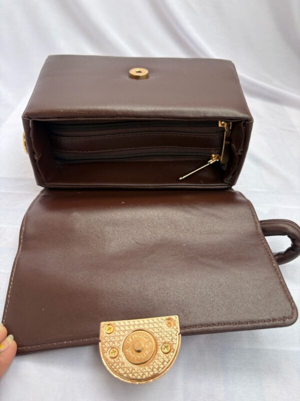 Dark Chocolate PU Leather Handbag with Detachable Strap - Image 6