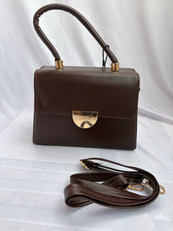 Dark Chocolate PU Leather Handbag with Detachable Strap - Image 5