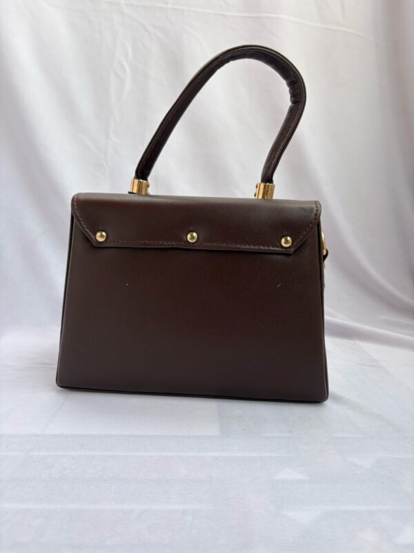 Dark Chocolate PU Leather Handbag with Detachable Strap - Image 4
