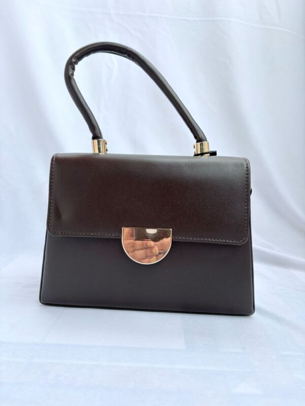 Dark Chocolate PU Leather Handbag with Detachable Strap