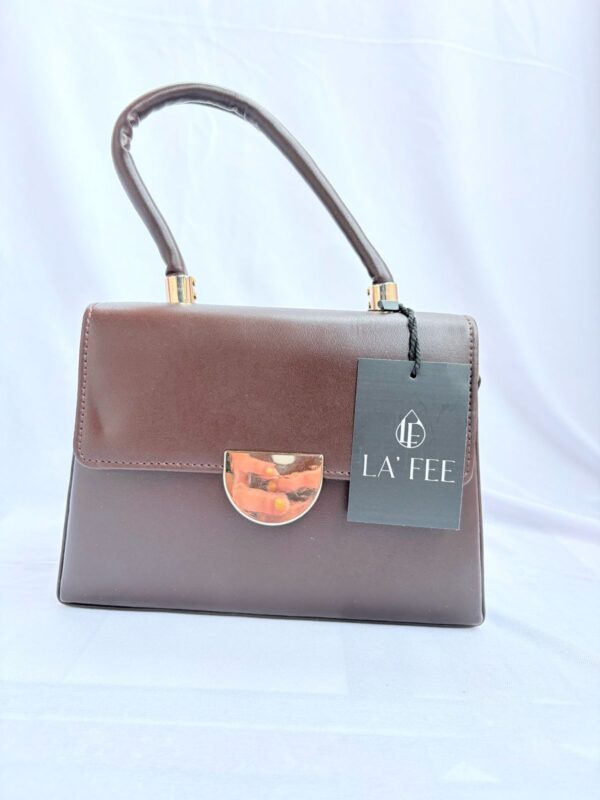 Dark Chocolate PU Leather Handbag with Detachable Strap - Image 3