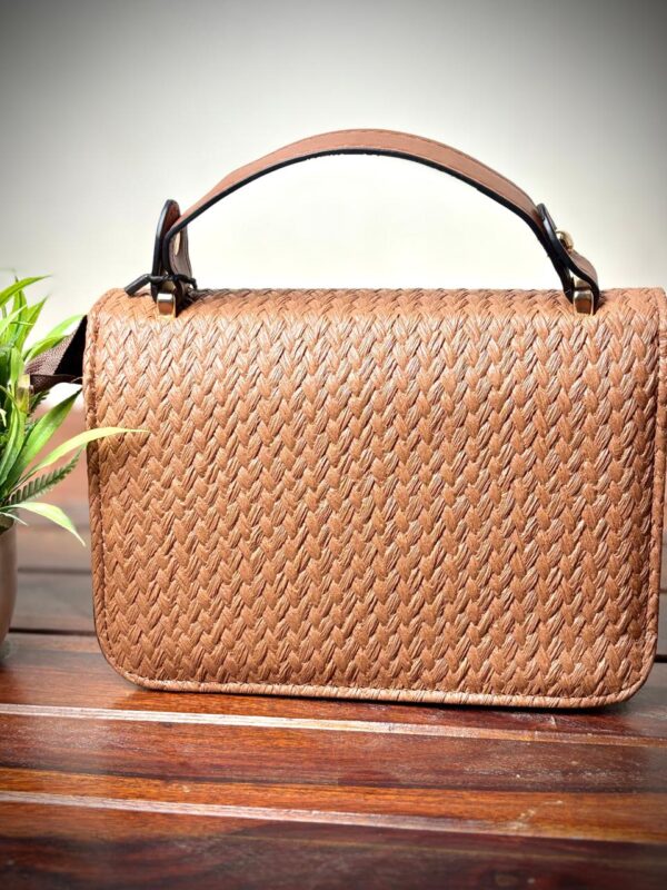 Colourblocked Structured Shoulder Bag Brown - Image 5