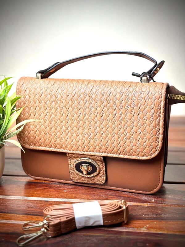 Colourblocked Structured Shoulder Bag Brown - Image 6