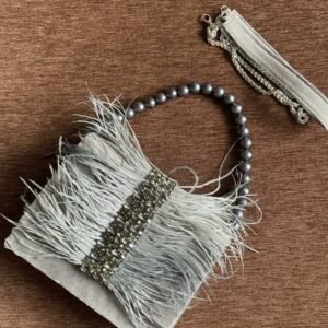 Ostrich Fur Flap bag Grey Color