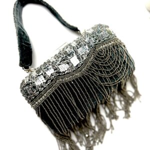 Black Embellished Cutdana Clutch With Long Tassels