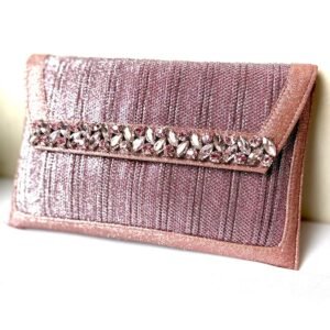 Pink & Gold Hand Beaded Bridal Clutch Purse with Suspended Pearls