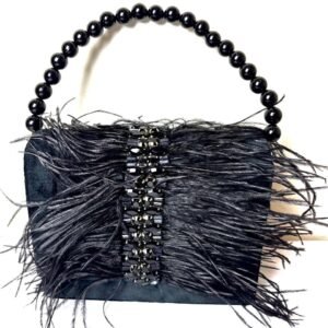 Ostrich Fur Flap Bag Black Color