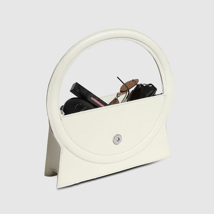 Women White Round Shape Handbag - Image 2